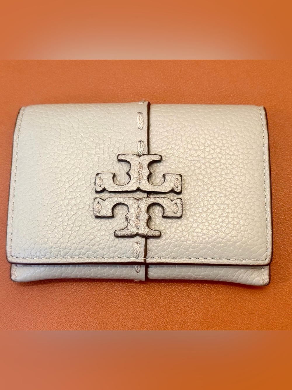 Tory Burch light mint green Leather Card Holder with Logo Accent